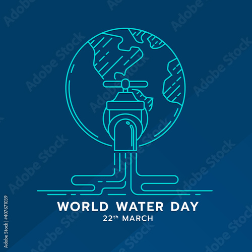 world water day banner with abstract line water falling from the tap on globle world sign on blue background vector design