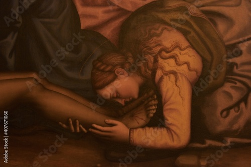 Φωτογραφία Mary Magdalene depicted with her characteristically long untied hair weeping at