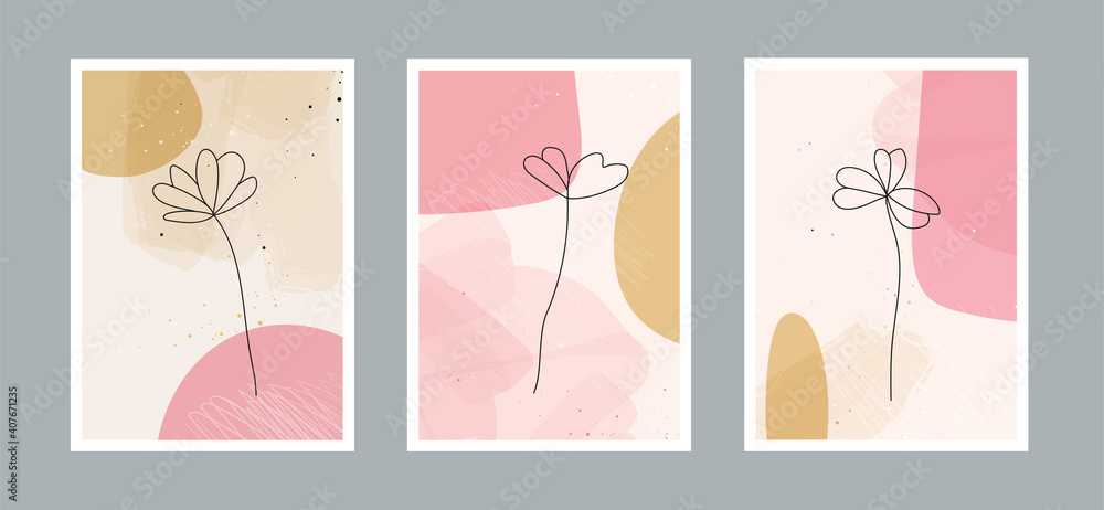 Modern abstract line flower in lines and arts background with different shapes for wall decoration, postcard or brochure cover design. Vector illustrations design