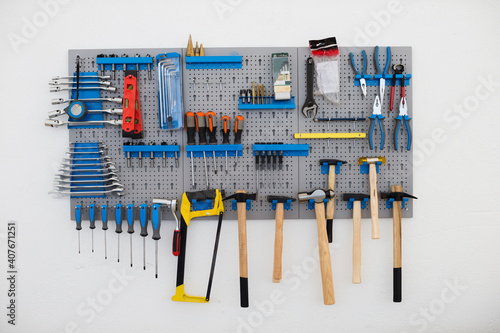 wall with many tools in workshop