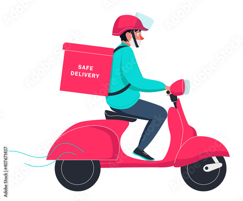 Fast delivery service, courier on a bike. Flat design illustration. Vector