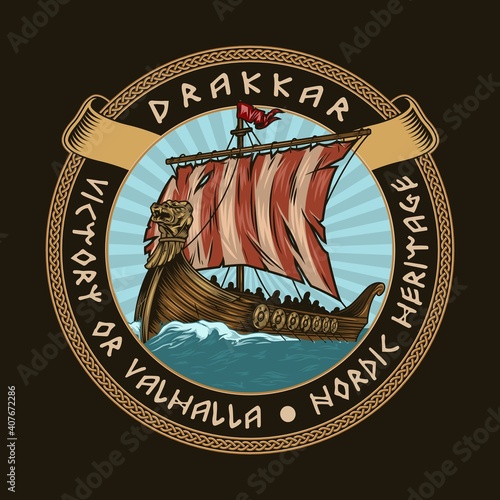 Viking vintage colorful round emblem