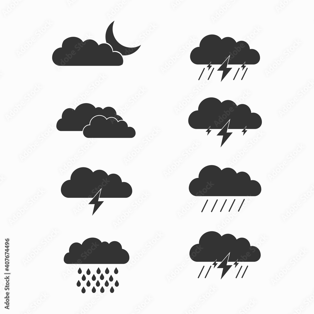 Weather icon set. Black silhouettes. Flat design Weather icon set. Black silhouettes. Flat design