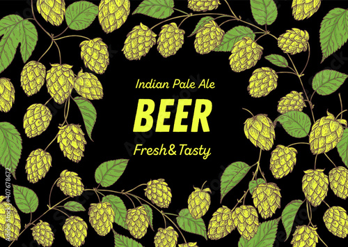 Beer hop illustration. Hand drawn design. Beer ingredients vector illustration.