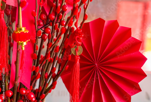 Chinese paper fans in pastel colors for new year,word on coin mean Kangxi Dynasty photo