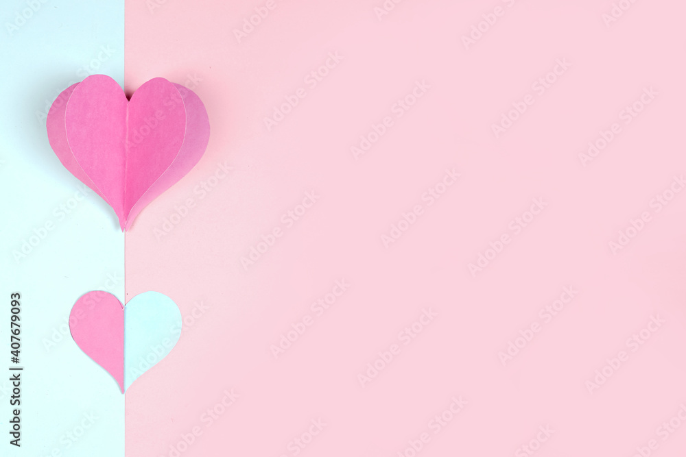 Heart shaped paper sticked on paper. Emblem of love for happy women, beloved mother, birthday cards and valentine greeting designs. Valentine's day backgrounds. Templates to convey our love.