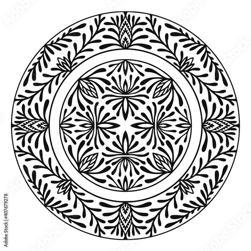 Detailed mandala rounded ornament for carpet design