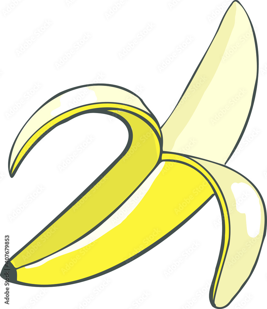 fruit is partially peeled, but whole, not bitten off. Vector stylized drawing. fruit is partially peeled, but whole, not bitten off. Vector stylized drawing.