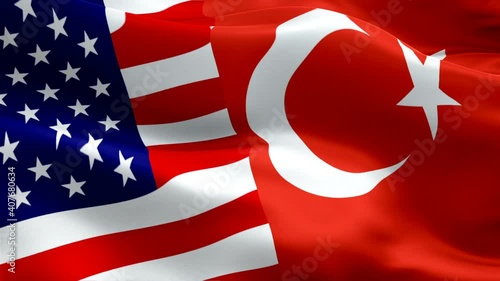 American and Turkish flag waving video in wind footage Full HD. USA v MEX flag waving video download. USA Turkey Flag Looping Closeup 1080p Full HD 1920X1080 footage. USA Turkish countries flags Full  photo