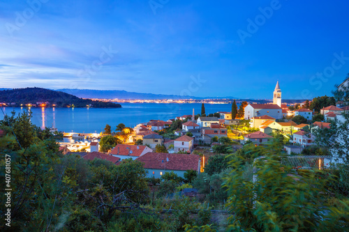Zadar archipelago. Town of Kali on Ugljan island evening view,