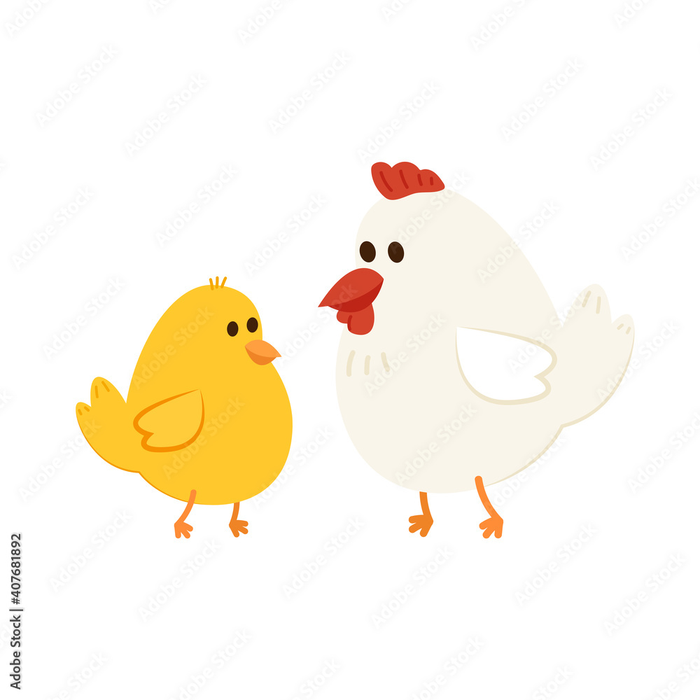 Chick and Hen cartoon vector. Character design. Chick and Hen cartoon vector. Character design.