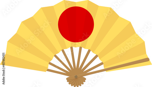扇のベクターイラスト 日の丸 金地に赤色