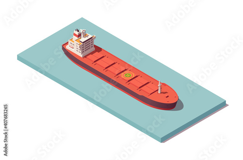 Isometric ore-bulk-oil carrier vessel. Low poly kamsarmax obo ship. Vector illustrator. Collection