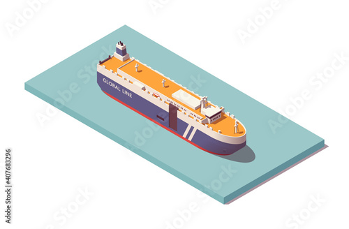 Isometric Roll on roll of vessel. Low poly ro-ro ship. Vector illustrator. Collection