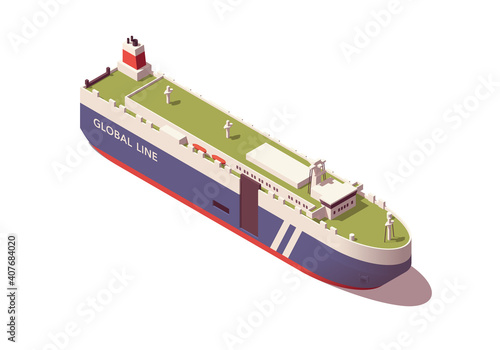Isometric Roll on roll of vessel. Low poly ro-ro ship. Vector illustrator. Collection