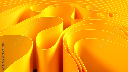 Naklejka Abstract folded paper effect. Bright colorful yellow background. Maze made of paper. 3d rendering