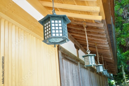 Lantern lamp at Oyamazumi Jinjya or Shrine in Omishima island, Imabari city, Ehime prefecture, Japan. Shimanami kaido - 大山祇神社 大三島 しまなみ海道 愛媛 日本 灯篭 photo