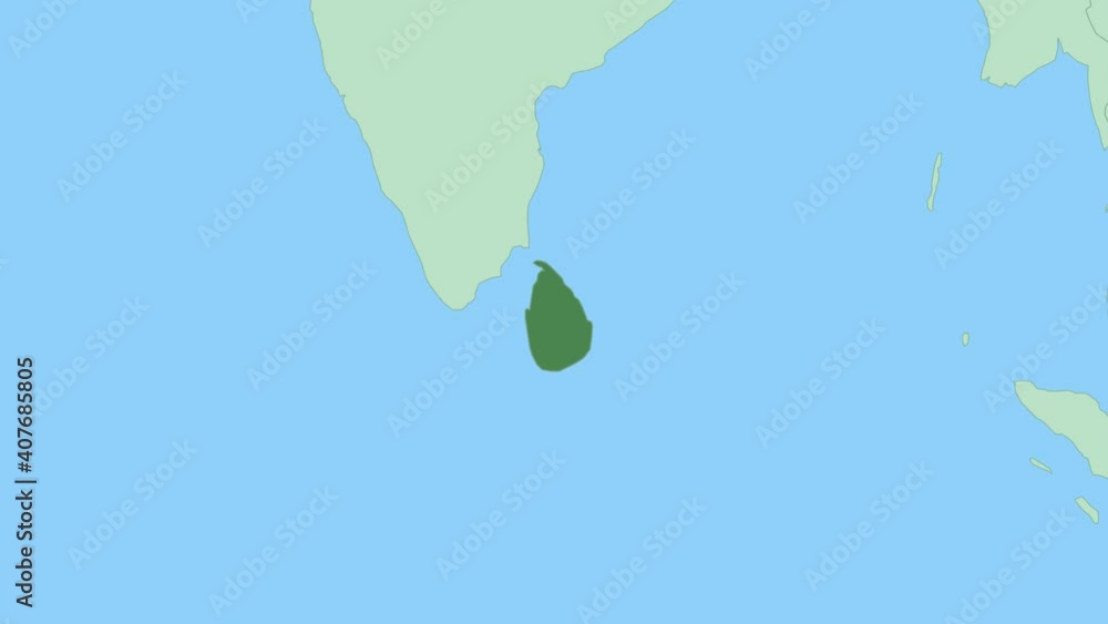 Map of Sri Lanka with pin of country capital. Sri Lanka Map with neighboring countries in green