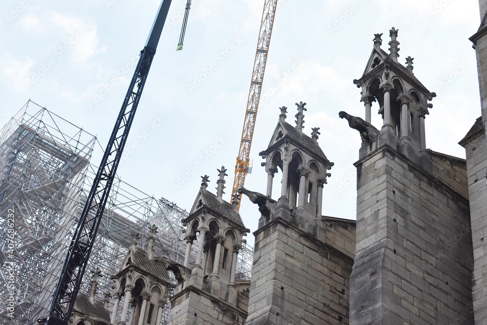  Notre Dame cathedral, in reconstruction after the fire in April 2019, Paris, France.