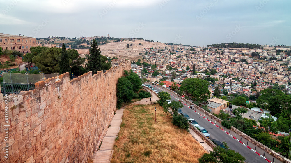 Jerusalem: Arab quarter, Olive mount, panorama from Old City wall