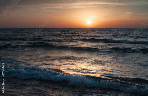 Sunset over the Mediterranean sea, waves © Алексей Голубев