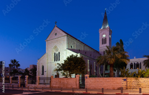 Jaffa, Tel Aviv, St. Anthony's Catholic Church at Night photo