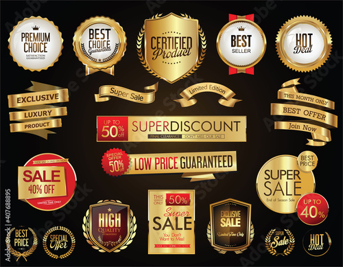 Luxury white labels and laurels collection vector illustration