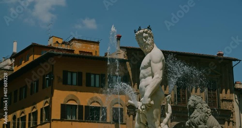 Neptune Statue, Piazza Della Signoria, Florence, Italy, architecture symbol. photo