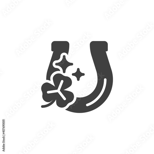 Happy St. Patrick's Day horseshoe vector icon. filled flat sign for mobile concept and web design. Lucky horseshoe and clover glyph icon. Symbol, logo illustration. Vector graphics