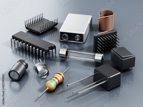 Obraz na plátne Spare electronic parts isolated on gray background