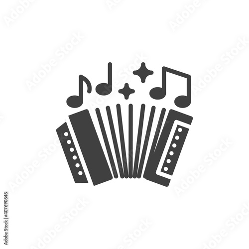 Harmonica music instrument vector icon. filled flat sign for mobile concept and web design. Musical notes and harmonica glyph icon. Symbol, logo illustration. Vector graphics