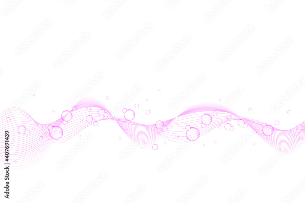泡　波線　ウェーブ　背景　Abstract wave lines white background with fuzzy bubbles