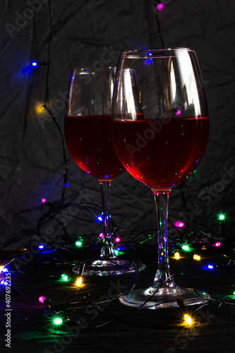 Two glasses of red wine on the table