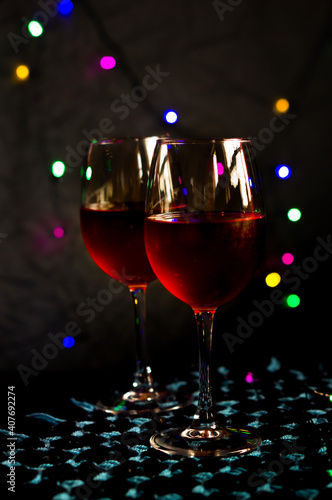 Two glasses of red wine on the table