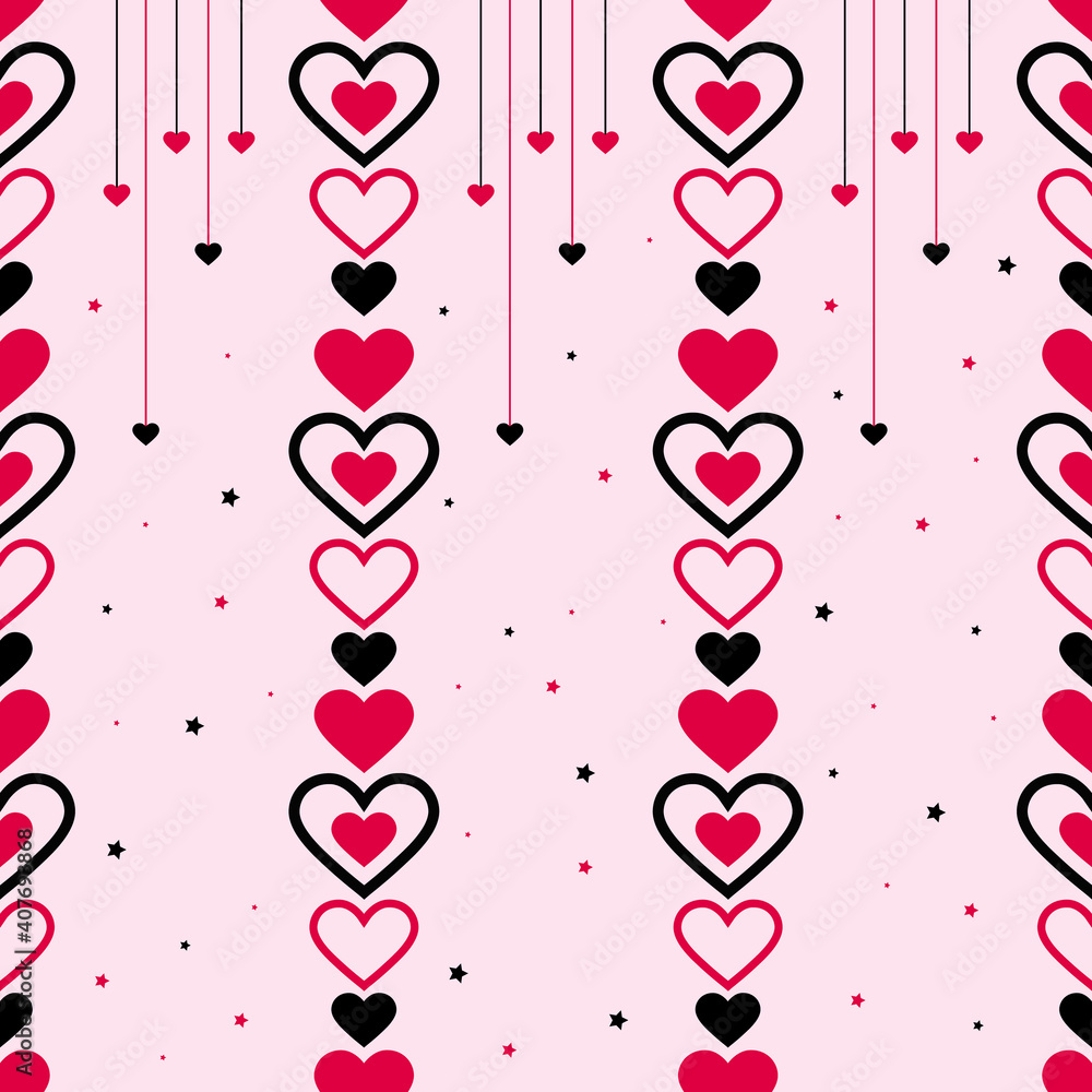 Black and red hearts valentine's day seamless pattern