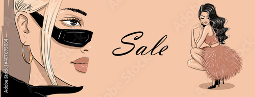 Half face and puffu dress women on banner