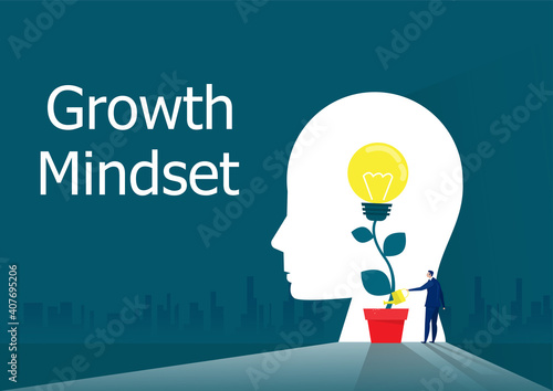 businessman Watering plants with light bulb for put think growth mindset concept vector