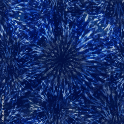 Seamless pattern Shibori in Indigo color. Digital Quilting Arts. Tie-dye. Tied and dyed - is a manual resist dyeing technique, of Japanese artisan design which produces patterns on fabric