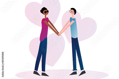 Happy Valentine's Day. Lgbt. Gay couple and homosexual relationship concept. Template for background, banner, card, poster with text inscription. Vector EPS10 illustration.