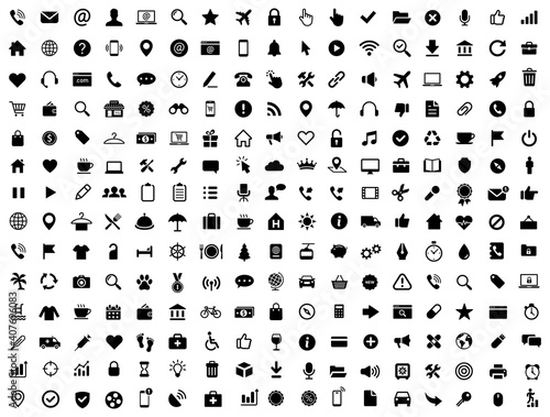 Web Icons set. Business Shopping Finance Tourism Web icons collection. Vector