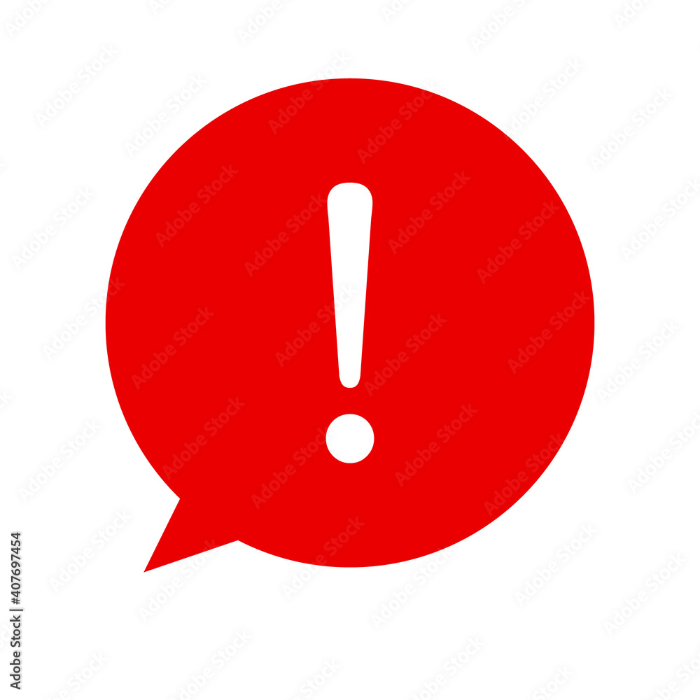 Exclamation mark for warning or attention vector icon in red chat bubble with shadow on transparent background Exclamation mark for warning or attention vector icon in red chat bubble with shadow on transparent background