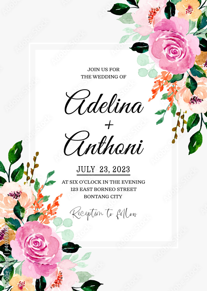 Save the date. Wedding invitation card with watercolor roses