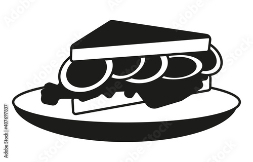 egg sandwich on the plate flat vector icon for apps or websites