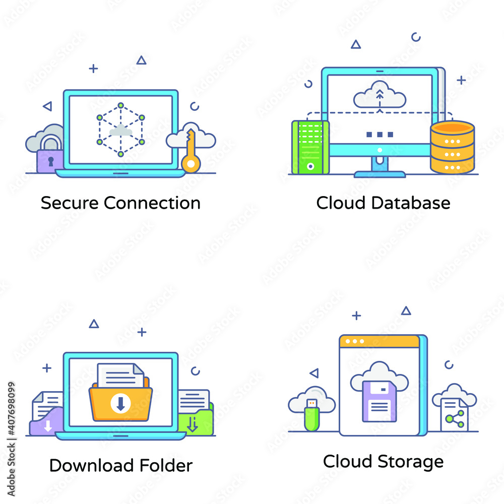 Pack of Cloud Storage Flat Conceptual Icons
Pack of Cloud Storage Flat Conceptual Icons