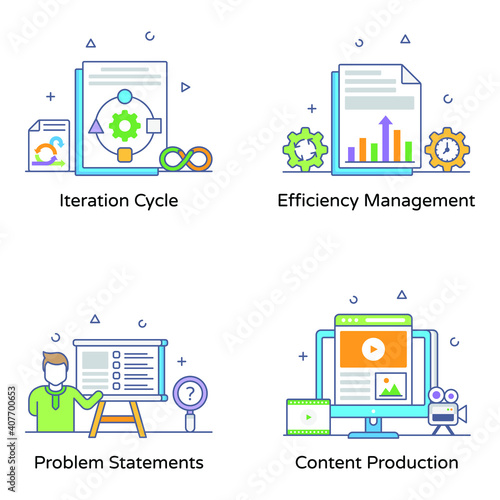 
Productions Process Flat Outline Icons 
