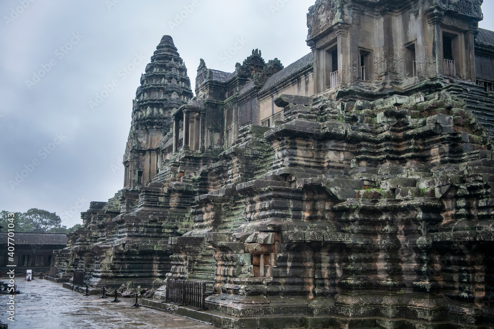 Angkor Wat is the largest temple in the world (Cambodia, 2019). It is raining