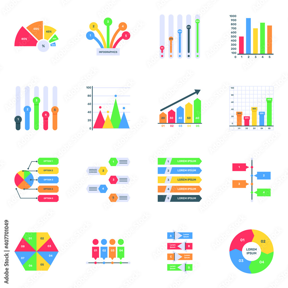 Fototapeta premium Flat Icons of Graphs in Editable Style