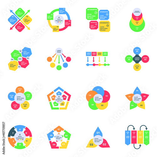 
Flat Icons of Timeline Infographics in Editable Style

