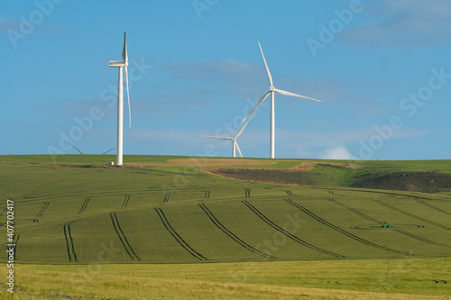 wind turbines farm in the Overberg area of the Western Cape, South Africa concept renewable green energy in Africa
