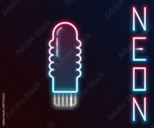 Glowing neon line Dildo vibrator for sex games icon isolated on black background. Sex toy for adult. Vaginal exercise machines for intimate. Colorful outline concept. Vector Illustration.